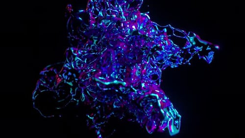 Flüssige Neonranken in 3D-Animation, die sich in einem chaotischen Tanz drehen, beleuchtet in leuchtendem Rosa und