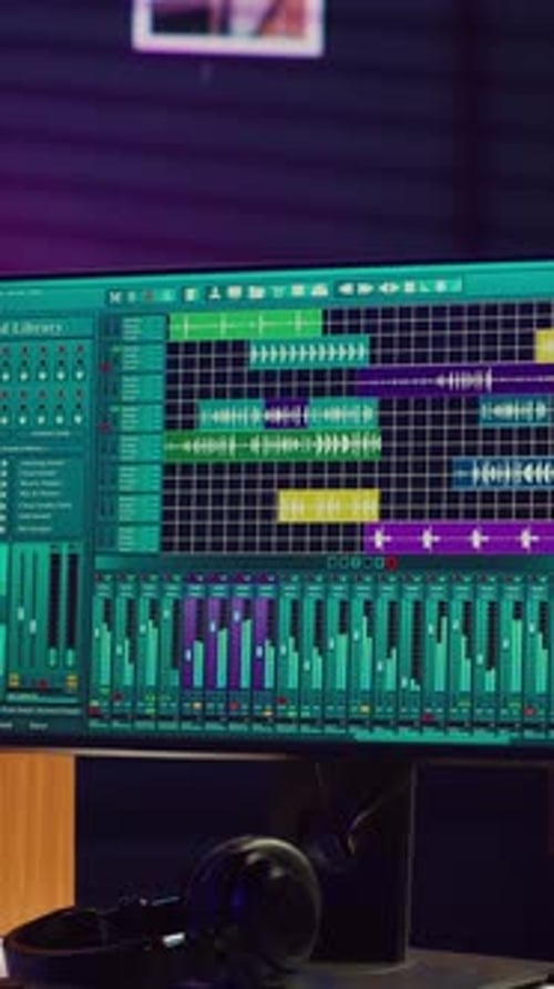 Illuminated Music Production Software Display on Computer Monitor