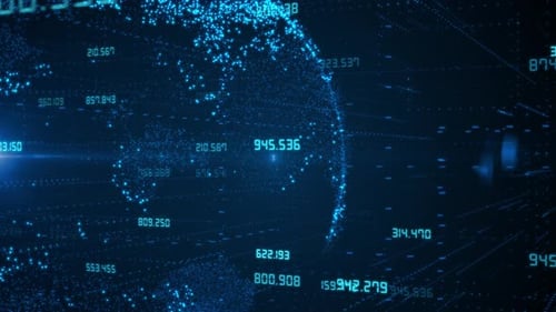 Digital Global Network with Flowing Numbers and Data Points