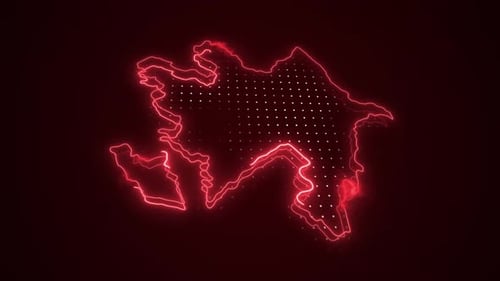 Neon Glowing Digital Map Outline with Animated Dots