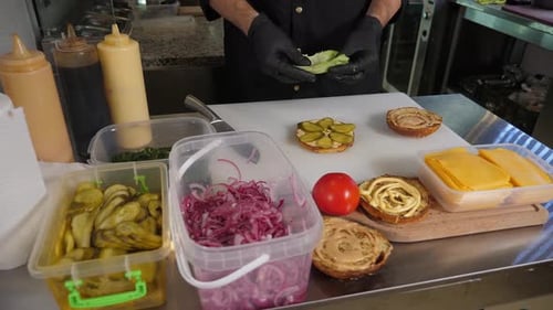 Chef Preparing Sandwich in Commercial Kitchen