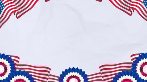 Animated American Flag Patriotic Border Frame with Rosettes
