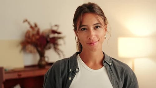 Smiling Woman Close-Up Portrait in Bright Home Interior