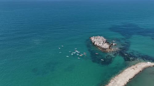 Aerial View Paddleboarders Enjoying a Festival in the Bay on the First Day of Summer
