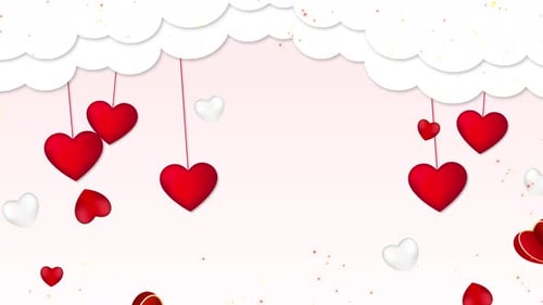 Romantic Falling Hearts and Clouds Animation Background