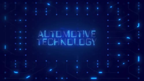 Automotive Technology Word Text with neon circuit board design or computer semiconductor design