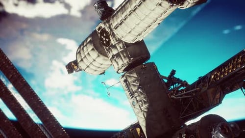 International Space Station on Orbit of Earth Planet Elements Furnished By NASA