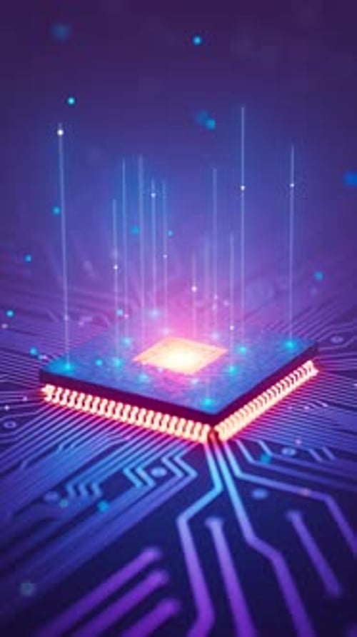 Futuristischer Prozessorchip mit digitaler Neon-Schaltkreisschleife