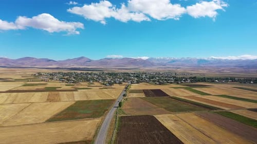 Aerial view cultivated lands.