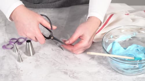 Step By Step Transfering Meringue Mix Into Piping Bags with Metal Tips to Bake Unicorn Meringue Pops