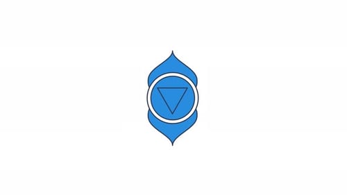 Ajna Chakra-Symbol für das dritte Auge, rotiert in blauer 2D-Cartoon-Objektanimation