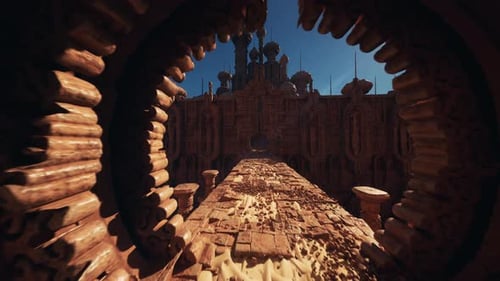 Cinematic Portrayal of Historic Site Emphasizing Shadows and Warm Highlights