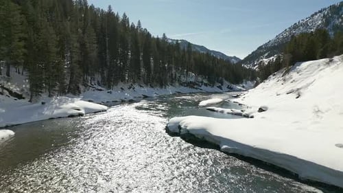 Flying over the Snake River as it winds through the canyon in winter