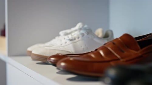 Stylish Shoe Collection on a Modern White Rack