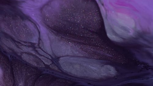 Abstract Purple Ink Flows and Swirls with Glitter