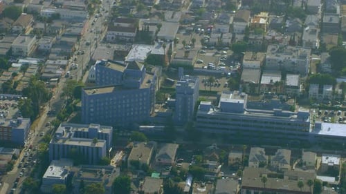 Aerial View Downtown Skyline on a Sunny Day in Los Angeles, California