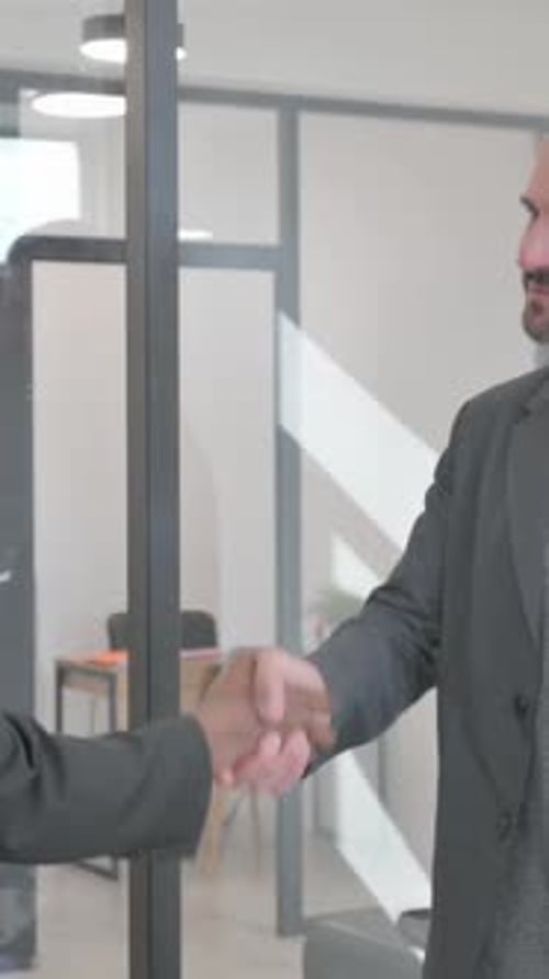 Business People Shaking Hand During Meeting in Office, vertical video