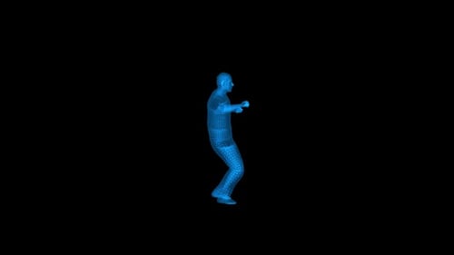 Blue Geometric Wireframe Human Figure Dancing Animation