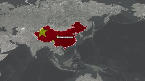 Animated Map of China Flag Reveal with Capital City