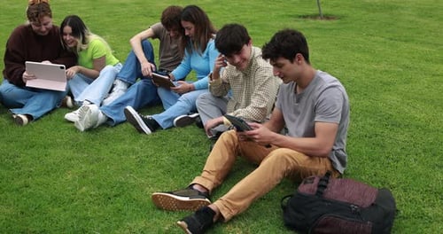 Young Friends Studying Together Outdoor Sitting in University Park Academic