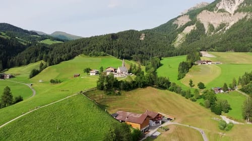 Beautiful Mountain Village, Scenic Church, Rustic Houses in Peaceful Surroundings