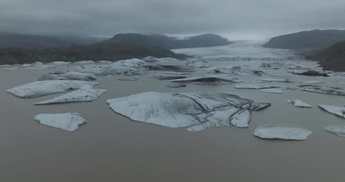 Aerial view of Hoffellsfjoll glacier and iceberg, Iceland.