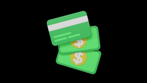 Animated 3D Credit Card and Dollar Bills Financial Concept