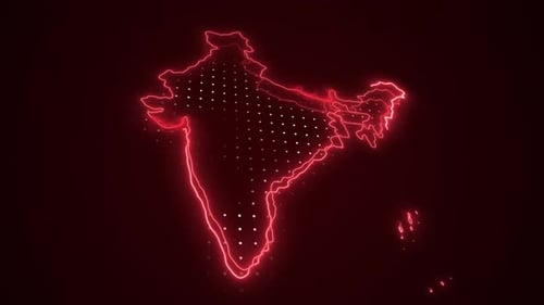 Fondo de contorno de borde de mapa de la India en rojo neón 3D