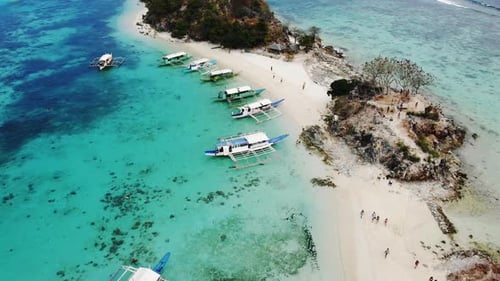 Aerial view of tropical beach on the Bulog Dos Island, Philippines. Beautiful tropical island with s