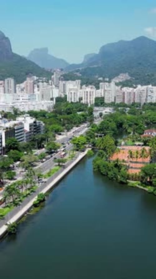 Rodrigo de Freitas Lagoon at Downtown City in Rio de Janeiro Brazil.