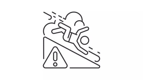 Animated person falling down from slope line icon