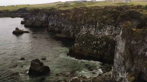 Rugged Cliffs on Beautiful Iceland Coastline on Snaefellsnes Peninsula, Aerial Establishing Flight