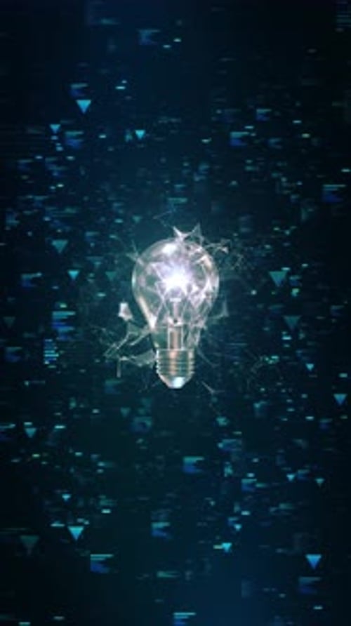 Futuristische KI-Idea-Glühbirne mit Datennetzwerk-Hintergrund