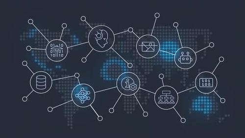 Animiertes Banner mit Liniensymbolen für große Sprachmodelle