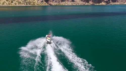 Aerial Video of Scenic Jet Ski Ride in Turkish Canyon Region