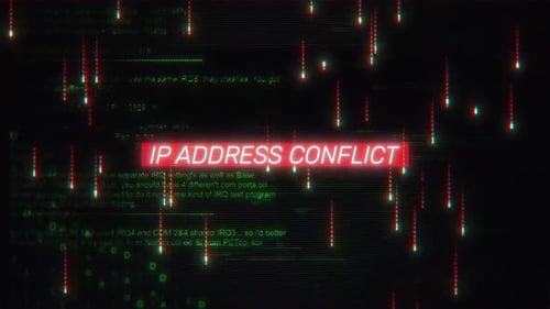 Texte de conflit d'adresse IP sur l'écran d'arrière-plan de piratage 4 K