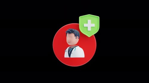 3D Animated Doctor Icon with Medical Shield
