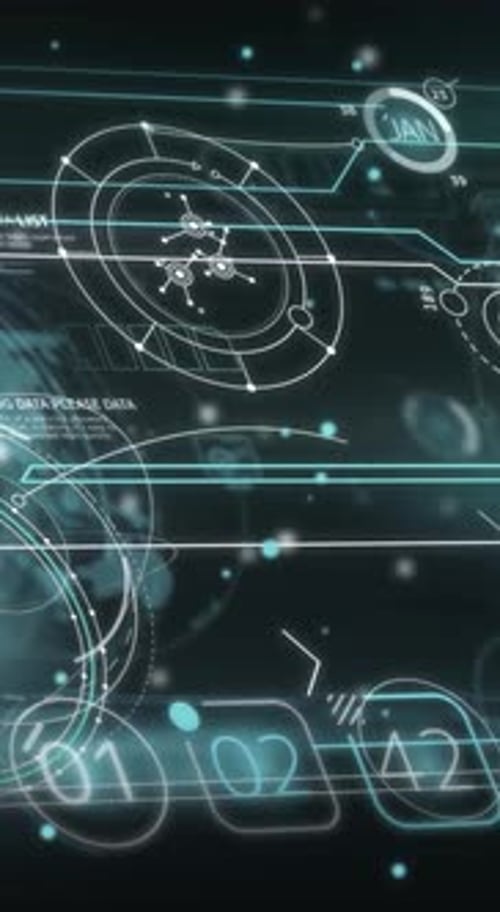 Futuristic Animated HUD Display with Digital Data Network