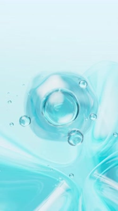 Animated Blue Liquid Flow with Bubbles and Cells