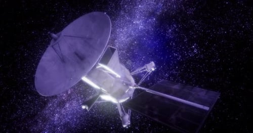 Futuristic Satellite Exploring Distant Starry Space