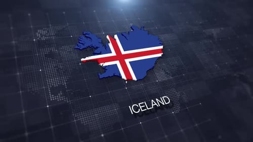 3D Iceland Map with Flag on Futuristic Tech Background