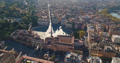 Aerial View of European City and Historic Plaza