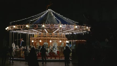 Illuminated Carousel at Night