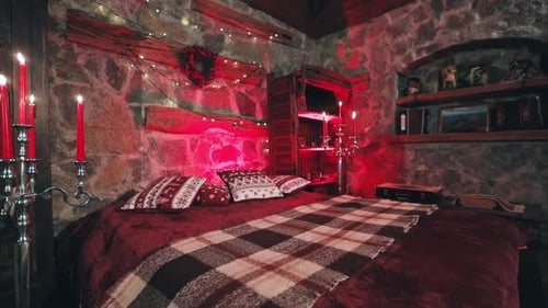 Rustic Christmas Bedroom with Warm Candlelight