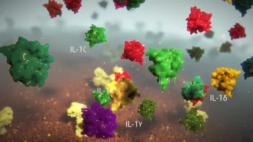 Interleukin Protein Molecules in 3D Scientific Animation