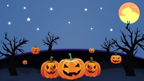 Cartoon Halloween Night with Falling Jack-o'-Lanterns