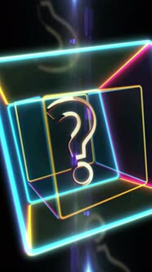 Animated Neon Question Mark in Glowing Geometric Cubes