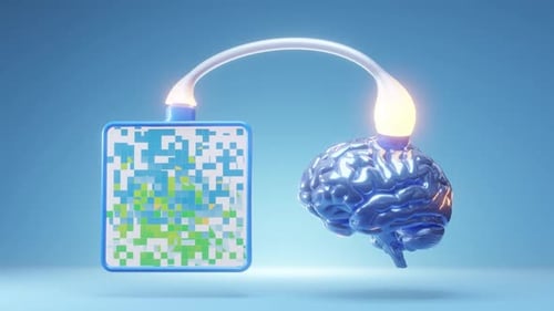 Digital Brain Connected to Pixelated Machine