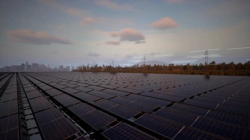 Solar Panel Farm Generating Clean Energy for City