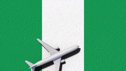 Airplane Flying Over Nigeria Flag Animation